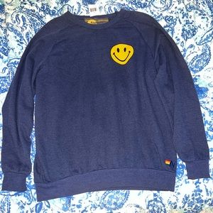 Women’s Aviator Nation Smiley 2 Crew Sweatshirt - Navy